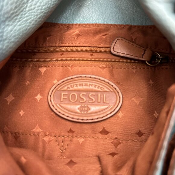 Fossil Purse Light Teal Green Aqua Shoulder Bag Leather Cowhide Fold-Over - Picture 7 of 11